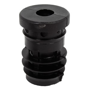 Schwarzer Gewindestopfen für 25 mm Rundrohre, Gewinde M8, aus Kunststoff.