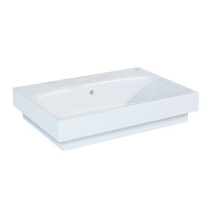 Weißes, eckiges Luna Waschbecken (60 cm) aus Keramik mit Hahnloch und Überlauf.