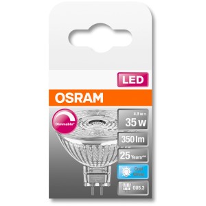 Osram GU5.3 LED Leuchtmittel, 5W, dimmbar, neutralweißes Licht für Wohnräume.