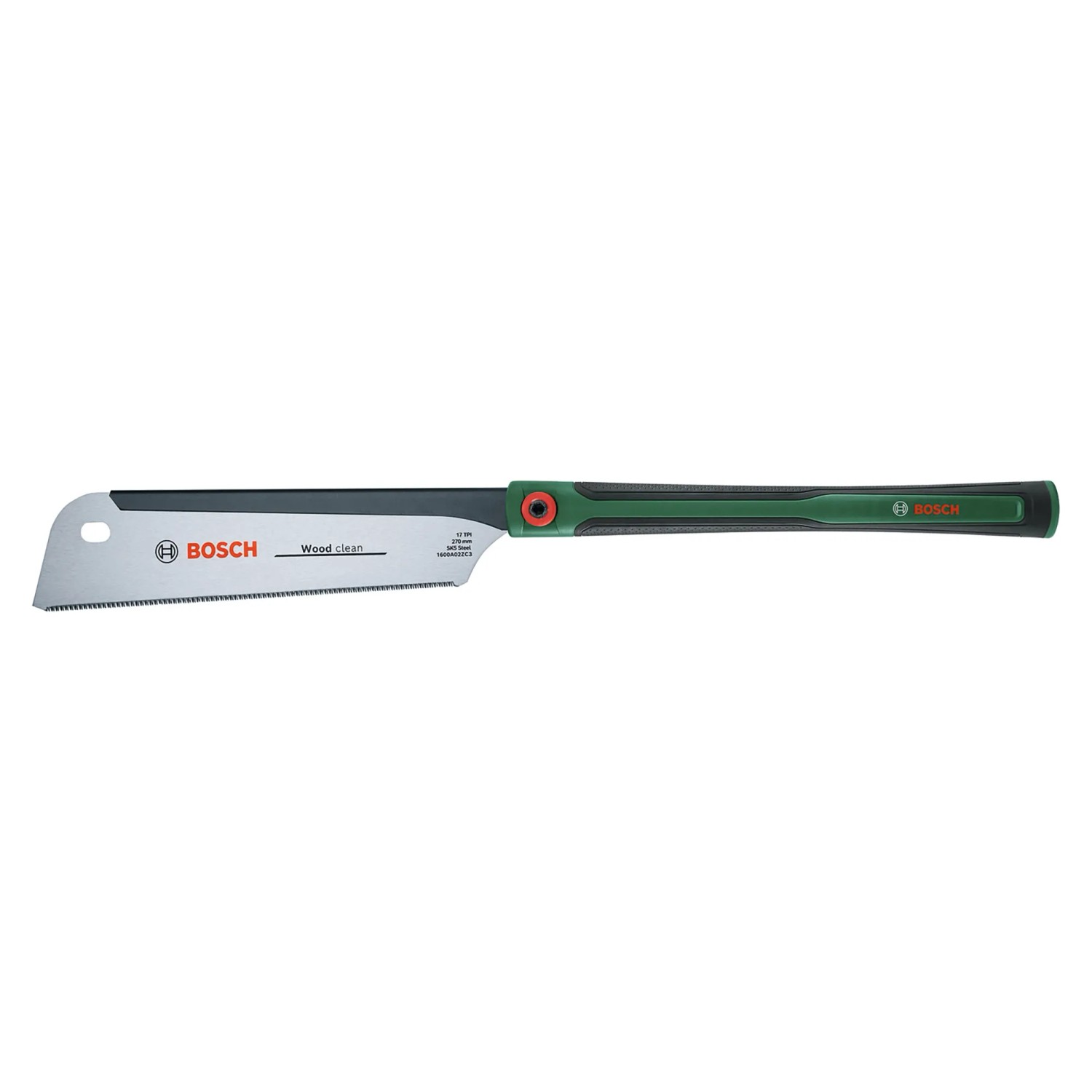 Bosch Japansäge Dozuki 270 mm: Zugsäge mit grünem Griff und feinem Sägeblatt für präzise Schnitte.