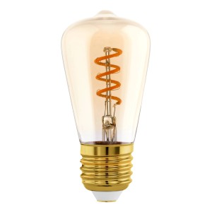 Eglo E27 LED Leuchtmittel in Globeform, 4W, mit warmweißem Licht und goldfarbener Fassung.