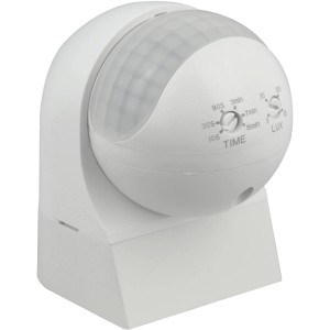 Weißer Infrarot-Feuchtraum-Bewegungsmelder Eco Basic IP44 mit 180° Erfassungswinkel.