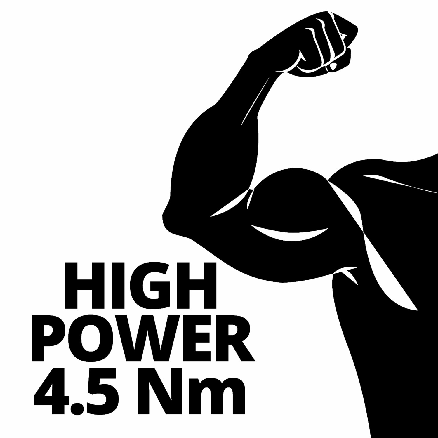 Symbolbild: Starker Arm mit „High Power 4.5 Nm“-Schriftzug, passend zum Einhell Akkuschrauber.