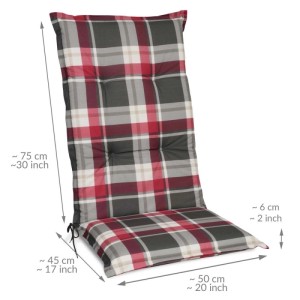 Beautissu Hochlehner Auflage Sunny RK, 120x50x6cm, Bordeaux kariert, für Gartenstuhl.