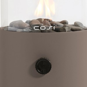 Cosi Gaslaterne Cosiscoop Original Clay, Terrassenheizer mit Glasaufsatz, Kieselsteinen und Flamme.