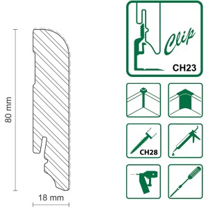 FN Neuhofer Sockelleiste L0145L, Kiefer, weiß lackiert, mit Clip-System und Kabelkanal.