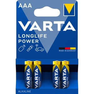 Varta Longlife Power AAA Batterien, 4er-Pack. Micro-Batterien in blauer Verpackung.