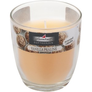 Steinhart Duftkerze Cero im Glas, creme, 8x7,4cm. Stumpenkerze mit Vanille Praliné Duft.