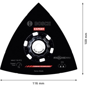 Bosch Expert MAVZ 116 RT2 Schleifplatte für Multifunktionswerkzeug, schwarz, Delta-Form.