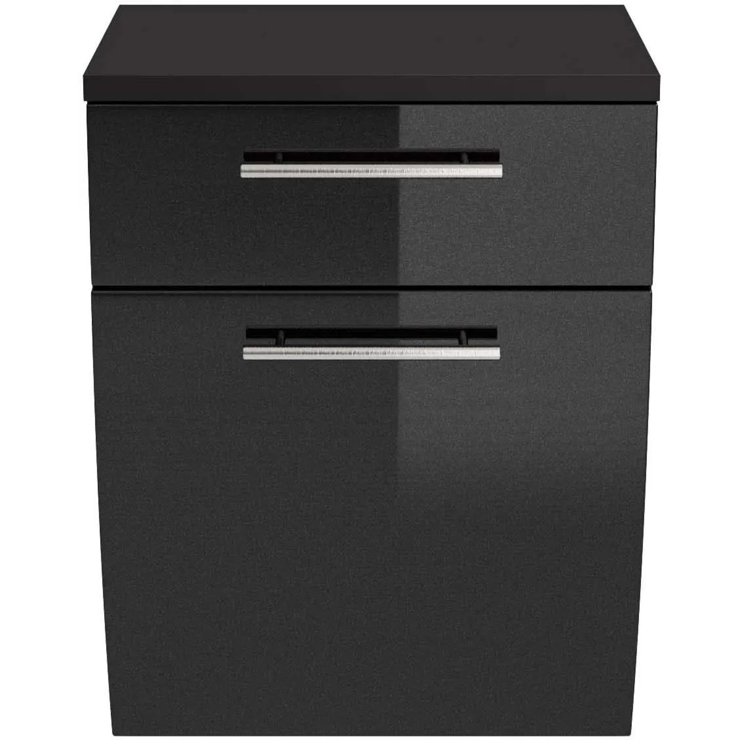 Posseik Bad-Hängeschrank Salona, anthrazit, 40 cm breit, mit zwei Schubladen und silbernen Griffen.