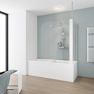 Schulte Badewannenaufsatz, 2-teilig mit Seitenwand, 116,4x140cm, Echtglas klar hell, für Badewannen