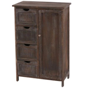 Braune MCW Kommode D12 mit 4 Schubladen und einer Tür, 82x55x30cm.