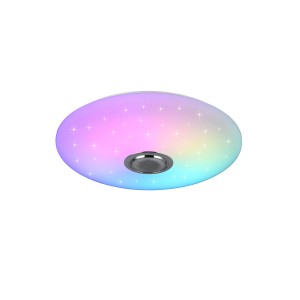 Weiße LED Deckenleuchte Musica mit Farbwechsel und Bluetooth Lautsprecher.