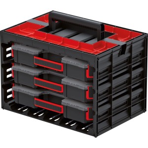 Kistenberg Werkzeugkoffer Tager Case mit 3 Organizer-Schubladen, schwarz/rot, für Aufbewahrung.