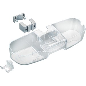 Wenko Duschstangencaddy Premium aus transparentem Kunststoff mit 3 Fächern und Haken.