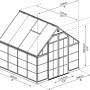 Skizze des Palram Canopia Balance 8x8 Gewächshauses in Grün mit Maßangaben.