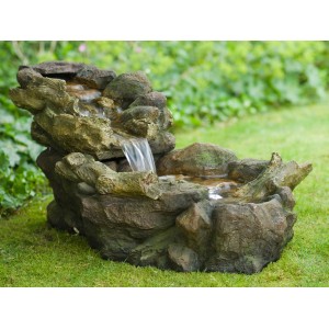 Acqua Arte Mini-Wasserfall Aspen, Gartenbrunnen mit LED-Beleuchtung, naturnahe Optik.