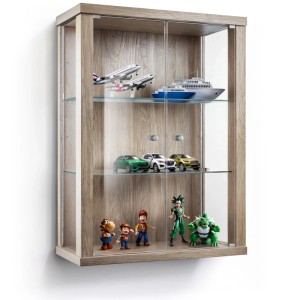 Hängevitrine in Sonoma Eiche mit Glastüren und Glasböden, zur Wandmontage.