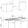 Skizze der Respekta Küchenzeile KB150EYWC, 150 cm, in Weiß und Eiche York Optik mit Spüle und Kochfeld.