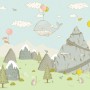 Komar Vliesfototapete Mountain Traveler mit Berglandschaft, Wal und Tieren.