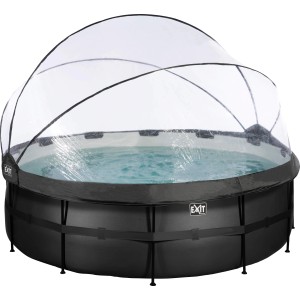 Schwarzer Exit Pool ø 427 cm mit Abdeckung und Sandfilterpumpe.
