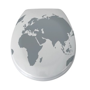 MSV WC-Sitz World, Duroplast, Soft-Close, grau-weiß, mit Weltkarten-Motiv.