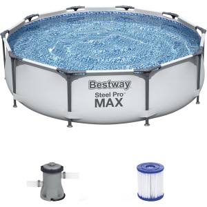 Bestway Stahlrahmen-Pool Set Steel Pro Max, Ø 305 cm, mit Pumpe und Filterkartusche.