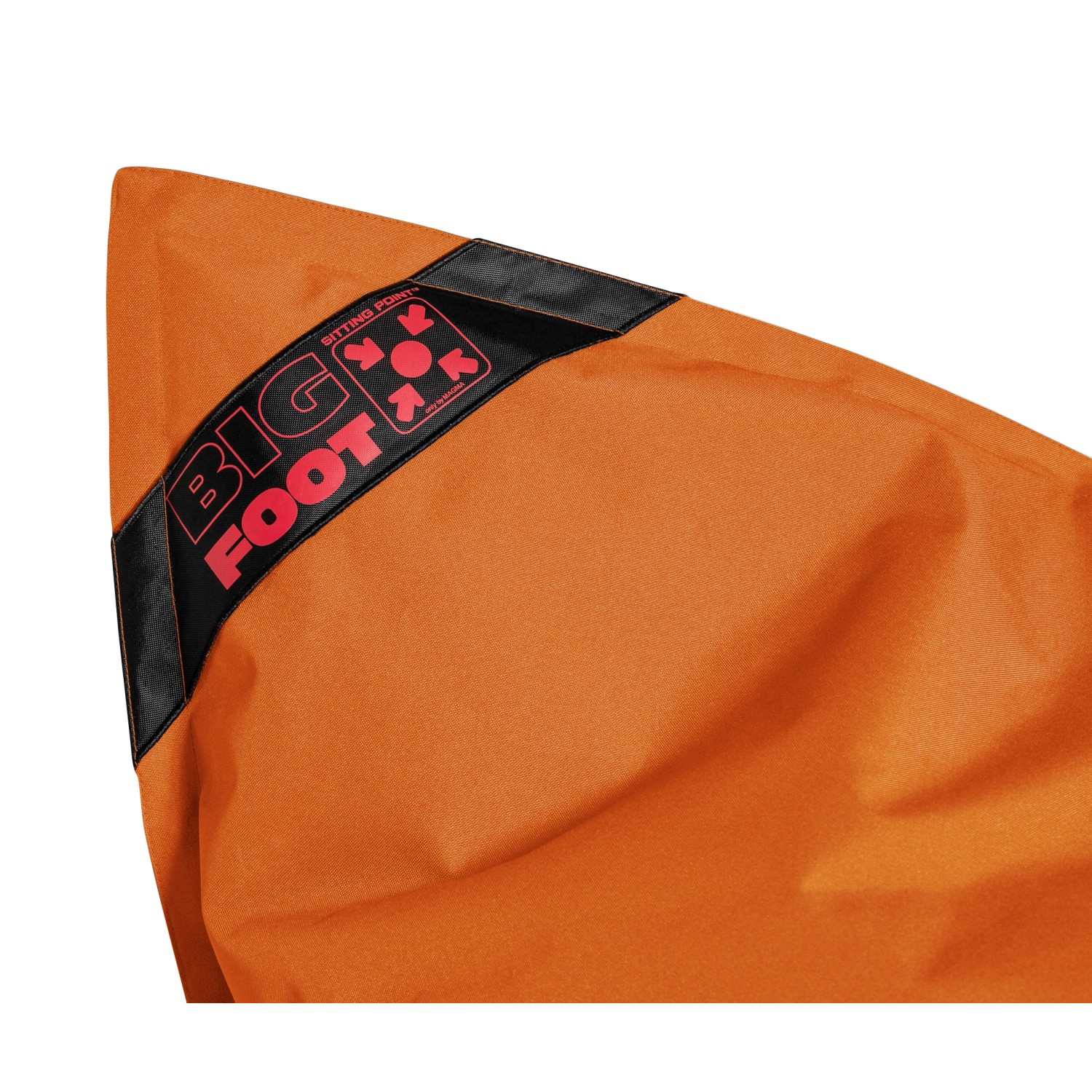 Detailansicht: Oranger Sitting Point Big Foot Sitzsack Scuba mit Logo.