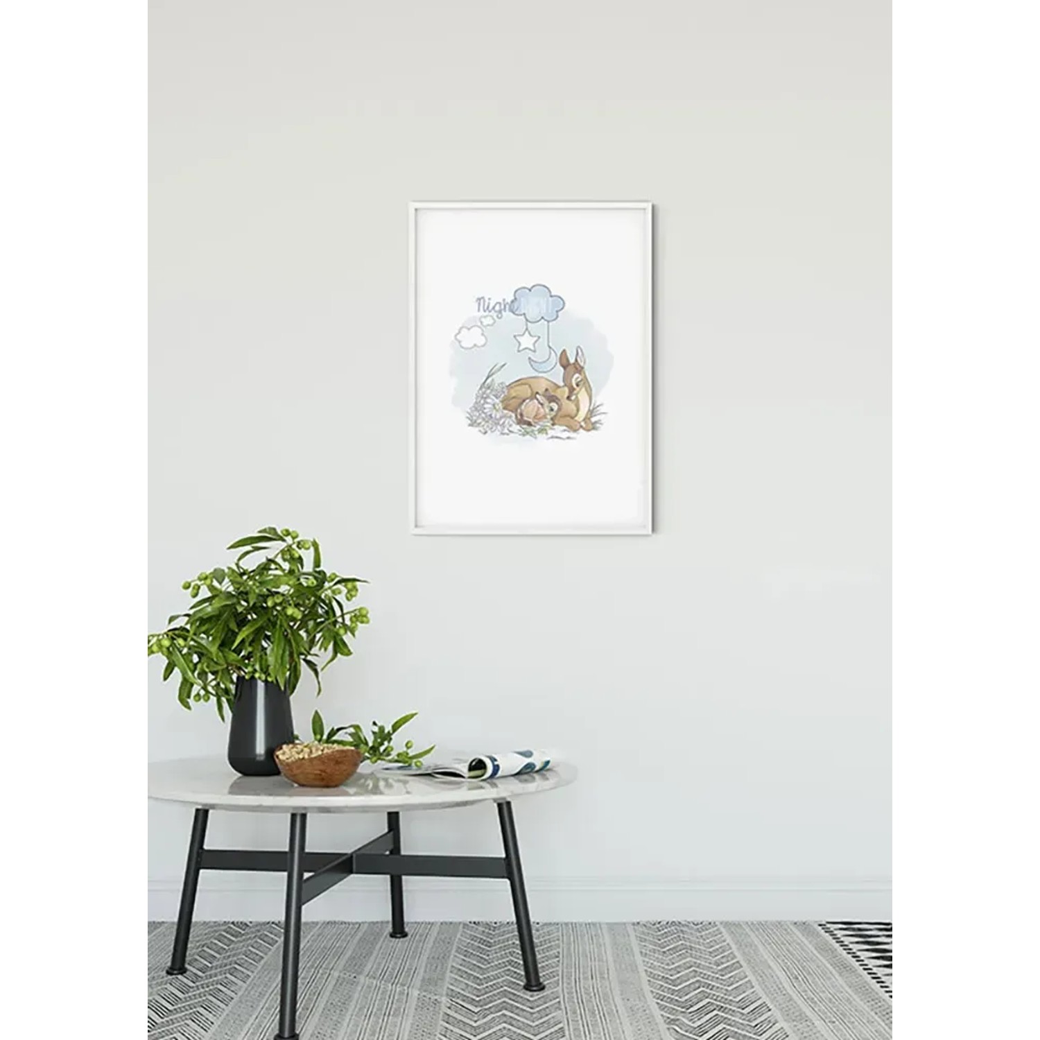 Wandbild: Bambi schläft friedlich unter Wolken und Sternen. Kinderzimmer Deko.