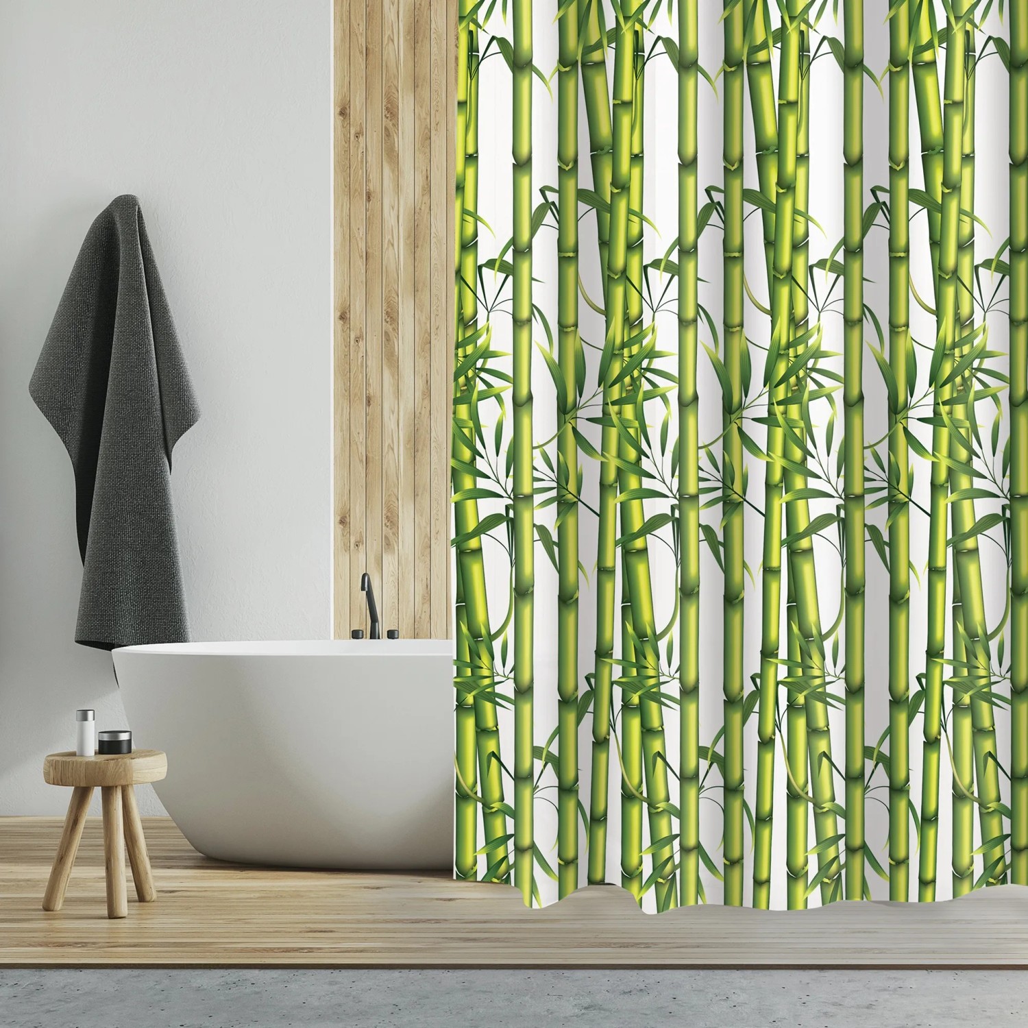 MSV Duschvorhang Bambus Polyester 180 cm x 200 cm Grn-Wei kaufen bei OBI