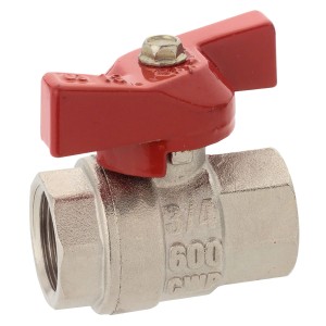 Kugelhahn von Kirchhoff mit rotem Flügelgriff, 24,2 mm (3/4 IG) aus vernickeltem Messing.