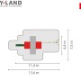 Draufsicht Hy-Land Spielgerät P7S mit Maßen, Spielturm mit Rutsche und Schaukelanbau.