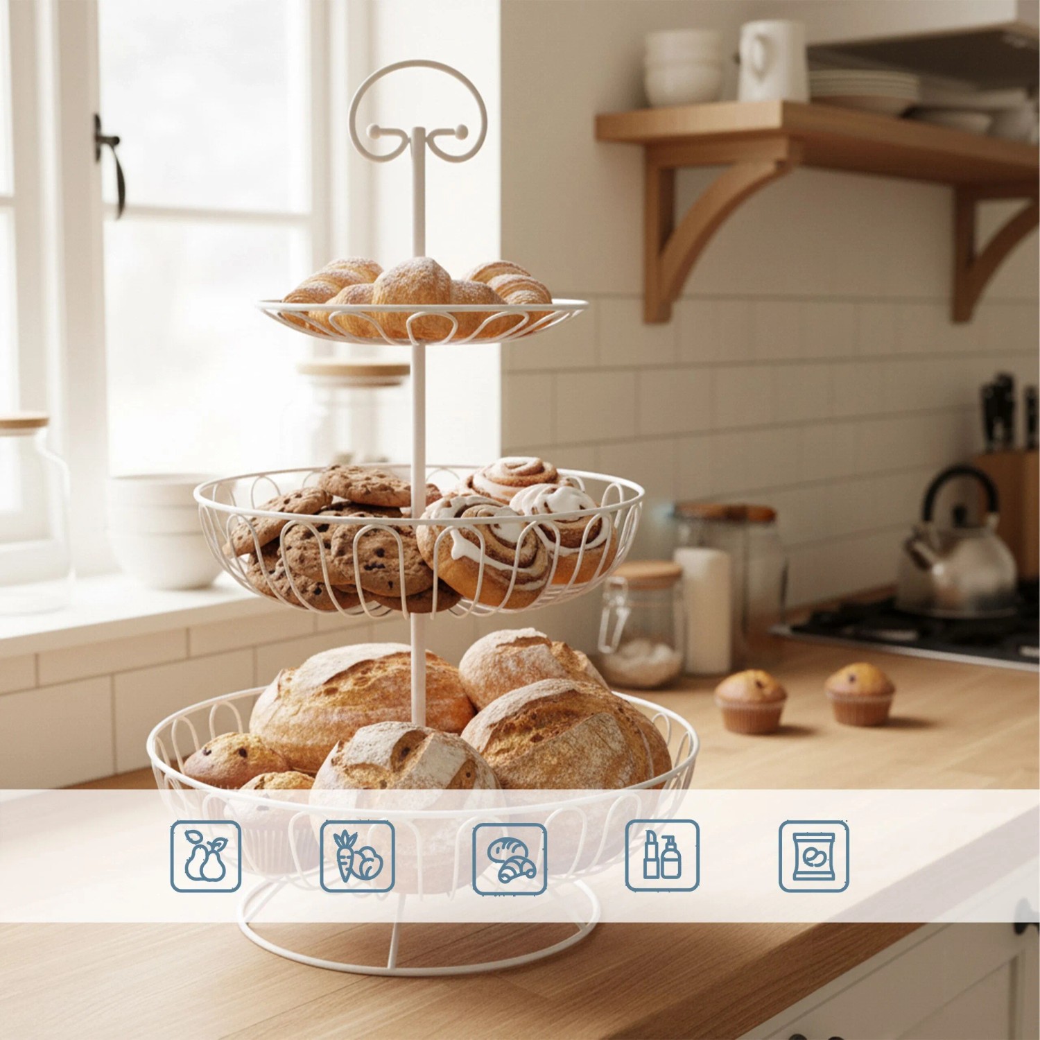 Relaxdays Obst Etagere Eisen Weiß 3 Etagen 47 cm x 30 cm 0,8 kg kaufen bei OBI