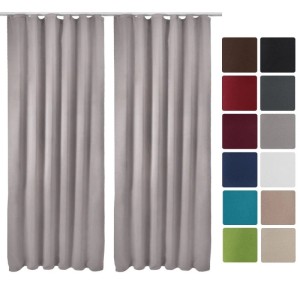 2 graue Beautissu Amelie Blackout Vorhänge 140x245cm mit Kräuselband, Stoffmuster