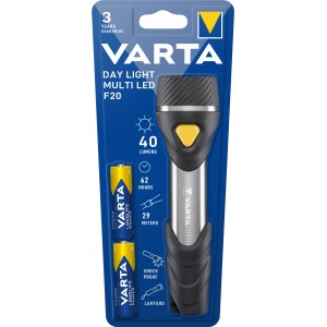 Varta Day Light Multi LED F20 Taschenlampe mit Batterien, robustes Gehäuse.