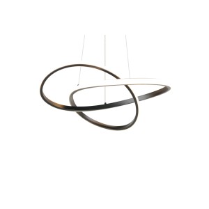 Moderne schwarze LED-Pendelleuchte Mansa mit geschwungenen, ineinandergreifenden Ringen aus mattem Metall.