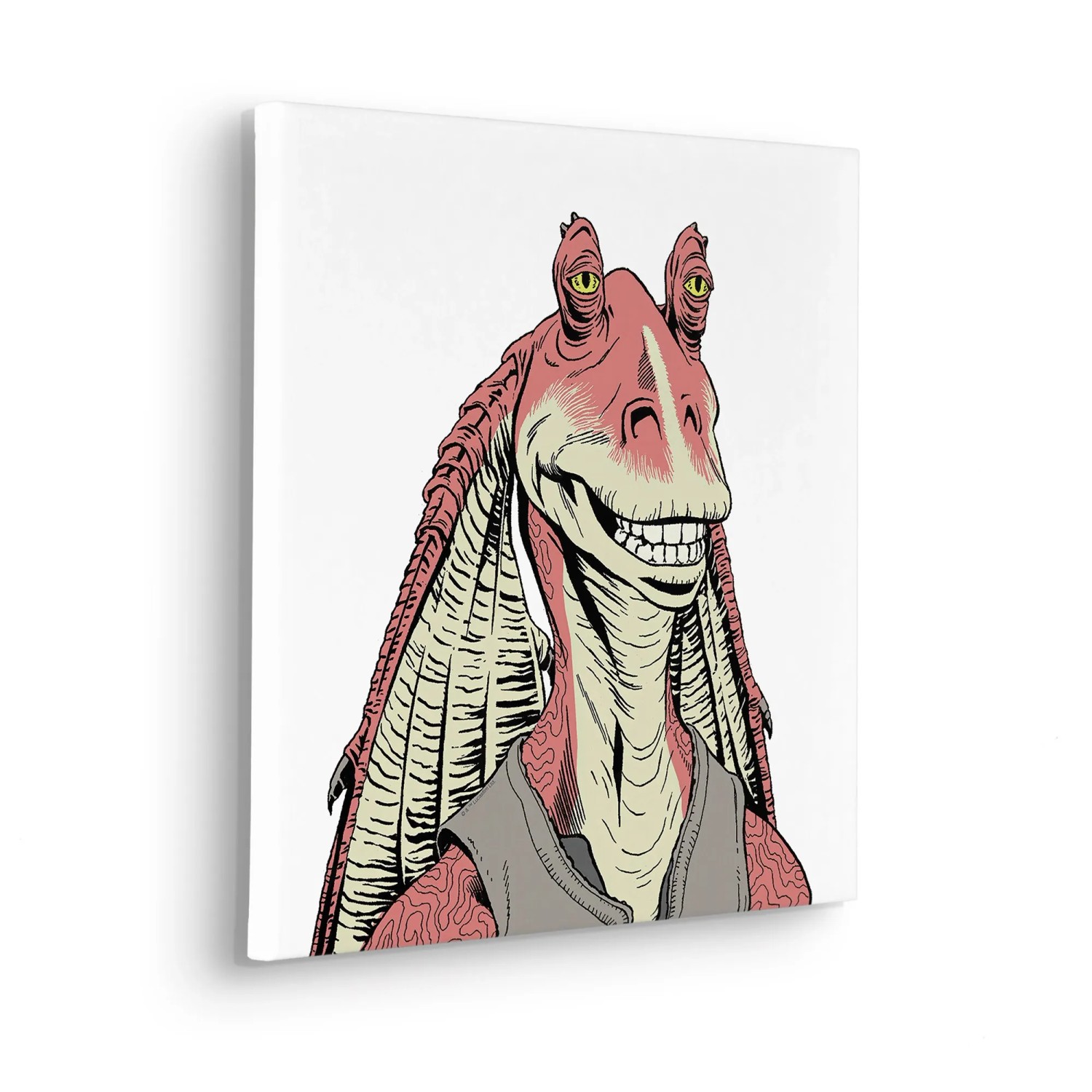 Komar Keilrahmenbild Star Wars Jar Jar Binks, rote Comic-Figur auf Leinwand.