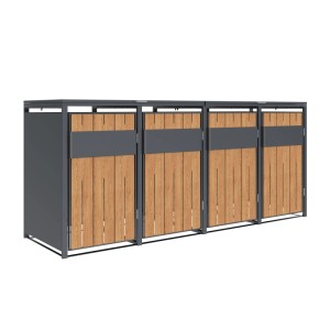 Westmann Mülltonnenbox Varius 4 für 4 Tonnen, anthrazitfarbener Stahl mit Holzoptik-Fronten.