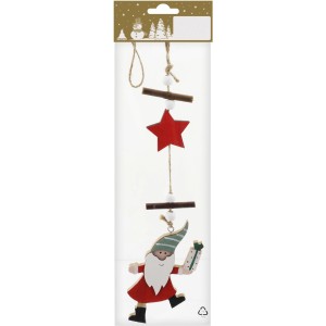 Weihnachtlicher Dekoanhänger mit Nikolaus, Sternen und Holzdetails, 40 cm, für festliche Stimmung.