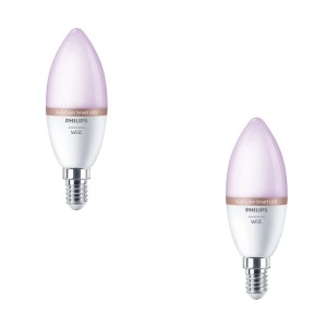 Zwei Philips Smart-LED-Leuchtmittel E14 in Kerzenform. RGB-Farben, dimmbar, für individuelle Lichtstimmung.
