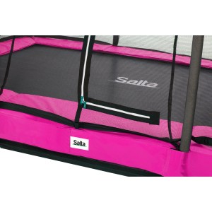 Detailansicht: Pinkes Salta Comfort Edition Bodentrampolin mit Sicherheitsnetz.