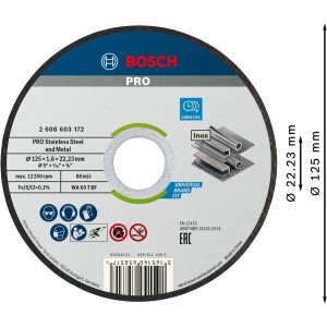 Bosch Pro Trennscheibe Stainless Steel and Metal, 125 mm Durchmesser, Zubehör für Winkelschleifer.