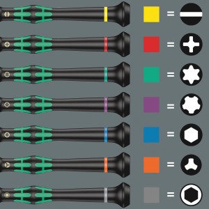Wera TX Schraubendreher Set für Elektronik und Feinmechanik mit Farbcodierung.