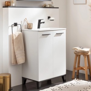 Fackelmann Waschtisch-Set TE-A mit Keramik-Waschbecken 61,2 cm Weiß Matt