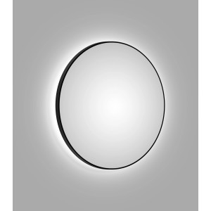 Runder DSK Design LED-Lichtspiegel Silver Globo, Ø 120 cm, mit schwarzem Rahmen und indirekter Beleuchtung.