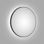 Runder DSK Design LED-Lichtspiegel Silver Globo, Ø 120 cm, mit schwarzem Rahmen und indirekter Beleuchtung.