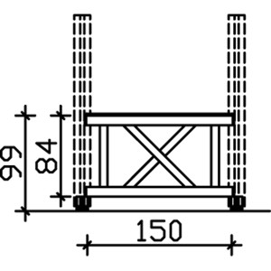 Technische Zeichnung: Skan Holz Brüstung Andreaskreuz, 150x84 cm, Fichte, Weiß. Maße und Details.