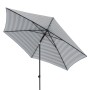 Doppler Marktschirm MyZone blau-grau gestreift mit Knickfunktion für Garten oder Balkon.