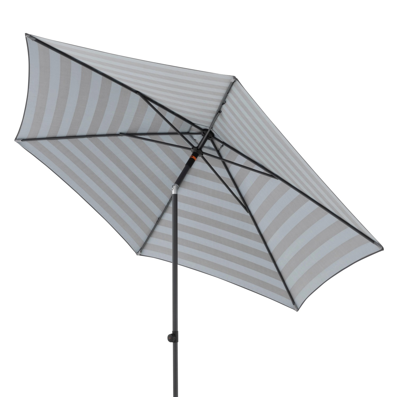 Doppler Marktschirm MyZone blau-grau gestreift mit Knickfunktion für Garten oder Balkon.