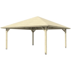 Unbehandelter Skan Holz Pavillon Cannes 4, 489x489 cm, aus Holz. Ideal für den Garten.